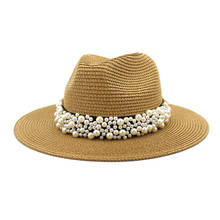 Sombrero de estilo británico para mujer, sombrero de paja de jazz, protector solar de viaje al aire libre, Perla de ala grande, sombrero para el sol, sombrero de boda de Panamá 2024 - compra barato