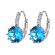 AMORUI SeaBlue Clear Crystal Stud Earrings AAA Zircon Round Shaped Copper Party/Gift Earrings For Women Jewelry 2024 - buy cheap