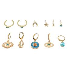 11PCS/Set Bohemian Vintage Gold Alloy Earrings Set Moon Star Pearl Eye Shell Dangle Earrings Jewelry for Women 2024 - buy cheap
