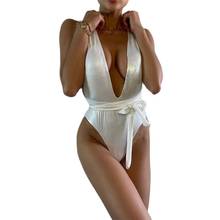 Bañador de una pieza para mujer, con cuello en V profundo Monokini Sexy, traje de baño blanco de corte alto, ropa de playa de piel de serpiente 2024 - compra barato