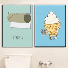 Смешные фотографии в туалете, настенный художественный постер с мороженым и рисунками, для мытья комнаты, украшение для дома без рамки 2024 - купить недорого