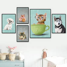 Cuadros de pared de animales, pintura en lienzo, póster nórdico e impresión de gato, perro, conejo, cerdo, mono y ratón, decoración del hogar para habitación de bebé y niños 2024 - compra barato