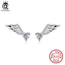 ORSA JEWELS 14mm Eagle Wing Stud Earring  with Heart Big Crstal Stone Real 925 Silver Earrings Women Fine Jewelry Gift OSE313 2024 - buy cheap