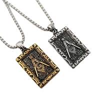 Vintage stainless steel Free Mason pendan & necklace Gothetic Bling Bling rhinestones Masonic dog tag necklace men 2024 - buy cheap