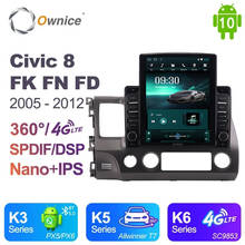 Ownice PX6 Tesla Style DSP Android 10.0 Car DVD Player 64GB 4G LTE GPS Radio For Honda Civic 8 FK FN FD 2004 - 2007 2008 2009 2024 - buy cheap