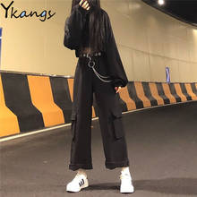 With Chain Baggy Cargo Solid Black Pants Gothic Harajuku Streetwear 2020 Hip Hop Women Pants Female Wide Leg Pants Pocket Korean 2024 - buy cheap