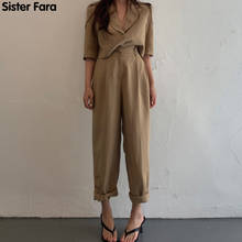 Sister Fara Summer 2 Piece Sets Woman Casual Single Breasted Suit +High Waist Woman's Ankle-Length Wide Leg Pants Two Piece Set 2024 - buy cheap