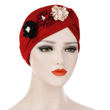 Fashion flower muslim turban crinkle Inner hijab caps Indian hat solid cotton Islamic wrap underscarf cap hijab bonnet for women 2024 - buy cheap