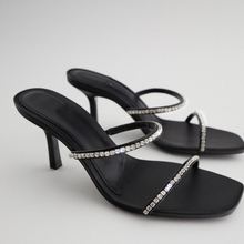 Sandalias de tacón alto con diamantes de imitación para mujer, zapatos femeninos con cabeza cuadrada, color negro, talla grande 35-40, 2021 2024 - compra barato