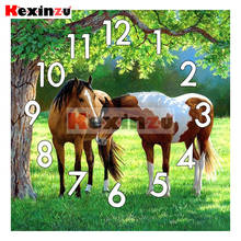 Kexinzu kit de pintura de diamante 5d, mecanismo de relógio, ponto cruz, conjunto quadrado, redondo, bordado, mosaico, cavalo, presente 2024 - compre barato