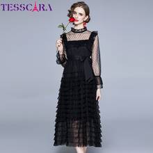 TESSCARA Women Long Elegant Lace Dress Festa High Quality Black Mesh Party Robe Femme Vintage Flare Sleeve Designer Vestidos 2024 - buy cheap