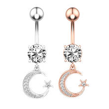 1PC Surgical Steel Bar Belly Piercing CZ Paved Crescent Moon with Star Dangling Belly Button Rings Navel Ring Navel Piercing 14G 2024 - buy cheap