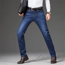 Бесплатная доставка, новинка 2020, Мужские осенне-зимние прямые джинсы, свободные облегающие брюки большого размера со средней талией, деловые повседневные брюки для мужчин среднего возраста 2024 - купить недорого