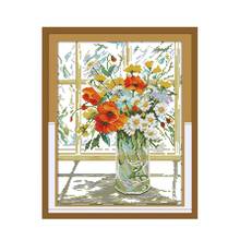 On windowsill cross stitch kit flower 18ct 14ct 11ct count printed canvas stitching embroidery DIY handmade needlework 2024 - buy cheap