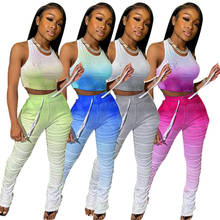 Adogirl Changing Color Women Tracksuit Athleisure Two Piece Set Sleeveless Crop Tank Top Ruched Pants Female Fitness Outfits 2024 - buy cheap