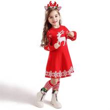 Осенне-зимнее плотное платье для маленьких девочек, ТРАПЕЦИЕВИДНОЕ детское теплое платье, детское платье принцессы с оленем, платье для маленьких девочек, Рождественская одежда 2024 - купить недорого