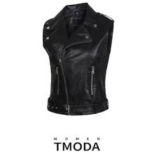 TMODA257 ZA Fashion Women Spring Autunm Black Faux Leather Vest Jackets Lady Bomber Motorcycle Cool Outerwear Coat with Belt 2024 - buy cheap