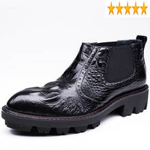 Chelsea-Botas de piel auténtica con punta puntiaguda para hombre, botines de negocios, con patrón de cocodrilo, para invierno 2024 - compra barato