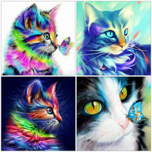 HUACAN Diamond Painting Cat Animal Cross Stitch Full Drill 5D Diamond Mosaic Butterfly Wall Decoration Wall Stickers 2024 - buy cheap