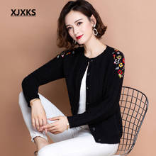 XJXKS осень 2020, новинка, изысканный кардиган с вышивкой, женский свитер, удобный высококачественный Женский шерстяной вязаный жакет 2024 - купить недорого