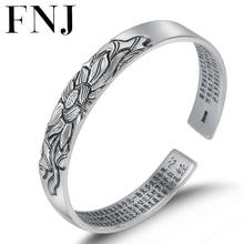 Fnj pulseira de flor de lótus, 999 prata original pura s999, braceletes de prata esterlina para mulheres e homens, joias finas xinjing romântica 2024 - compre barato