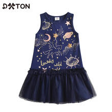 Dxton-vestido infantil de unicórnio sem mangas para meninas, verão, com babados, casual, estampa de céu estrelado, vestido para crianças, meninas 2024 - compre barato