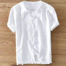 Camisas de linho mandarim 100% para homens, camisa masculina de manga curta e da moda em linho, de qualidade 2024 - compre barato