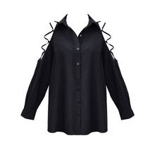 Женская укороченная блузка Ruibbit, черная Свободная блузка с открытыми плечами и v-образным вырезом в готическом стиле, в стиле панк-рок 2024 - купить недорого