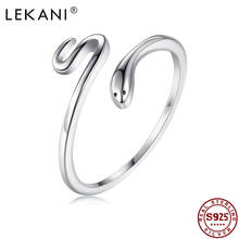 LEKANI 100% Sterling Silver 925 Jewelry Trendy Open Adjustable Finger Rings For Women Vintage Snake Black CZ Engagement Ring 2024 - buy cheap