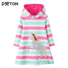 DXTON Hooded Children Dresses Winter Girls Hoodied Dress Sequins Unicorn Kids Dresses For Girls Stripes Toddler Cotton Clothing 2024 - buy cheap