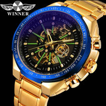 Relógio mecânico winner masculino, relógio de pulso militar esportivo dourado e azul esqueleto, marca de luxo 8194 2024 - compre barato