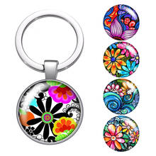 Colorful Flowers Daisy patterns glass cabochon keychain Bag Car key Rings Holder Charms silver plated key chains Man Women Gifts 2024 - buy cheap