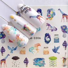 1 шт. водная наклейка и наклейка для ногтей, простой зимний слайдер с изображением жирафа и цветов для маникюра, насадок для ногтей 2024 - купить недорого
