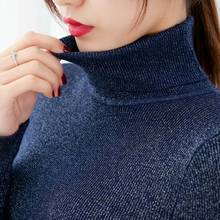 gkfnmt Shiny Lurex Turtleneck Sweater Women Knitted Warm Pullover Sweaters Long Sleeve Autumn Winter Slim Jumper Soft Pull Femme 2024 - buy cheap