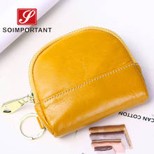Fashion Shell Money Wallets Women Zipper Coin Purses Genuine Oil Wax Leather Pocket Card Holder Female Small Bags With Key Ring 2024 - buy cheap