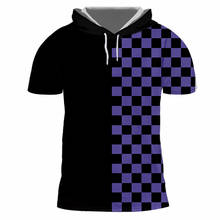 CJLM Hiphop Punk Gothic Tshirt Cap Men 3D Print Purple Lattice T-shirt Plaid Hood Short Sleeve Checkerboard Crewneck Pulllover 2024 - buy cheap