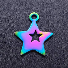 Amuletos diy com arco-íris banhado a arco-íris, 4/8 estrelas duplas de aço inoxidável, nunca ferrugem para fazer brincos 2024 - compre barato