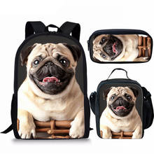 Teenage Girls Boys Book Bags Kids Backpack Cute Puppy Pug Dog Printing 3Pcs Bagpack Children School Bag Student Shoulder Bag 2024 - buy cheap