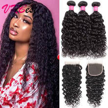 VRBest Human Hair Bundles with Closure Wet and Wavy Brazilian Water Wave 3 or 4 Bundles with Lace Closure Natural Extensions 2024 - buy cheap