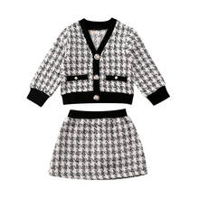 1-5years da criança do bebê meninas roupas de inverno xadrez casaco topos + tutu vestido roupas formais 2024 - compre barato
