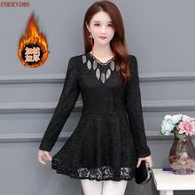 Women Winter Spring Basic Wear Elegant Office Lady Loose Lazy Casual Solid Color Warm Velvet Inside Lace Peplum Tops And Blouses 2024 - buy cheap