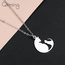 New Stainless Steel Animal Double Cats Necklace Pet Lover Cute Cat Pendants Necklaces Women Men Lovers Jewelry 2024 - buy cheap