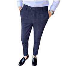 Pantalones de Traje a cuadros para hombre, pantalón informal de negocios a la moda, color gris, 29-35 talla grande, azul, marrón, gris, novedad de 2020 2024 - compra barato