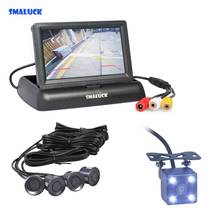 Smaluck 4.3 "dobrável monitor de visão traseira do carro + led cor visão noturna backuup câmera do carro estacionamento vídeo radar 2024 - compre barato
