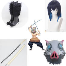 Peruca de cosplay de anime demon killer kimetsu no yaiba hashibira inosuke, sapatos personalizados com espada de madeira, entrega grátis 2024 - compre barato