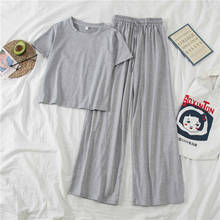 Conjunto feminino casual de 2 peças, camiseta de manga curta com nó, cintura alta, calças compridas, de cor sólida, chique, 2020 2024 - compre barato