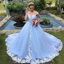 E JUE SHUNG Wedding Dresses Cap Sleeves Sheer Jewel Neck with Appliques Covered Button Back Garden Bridal Gowns Robe de Mariage 2024 - buy cheap