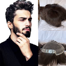 In Stock Toupee for Men European Human Hair Pieces for Men 10X7"Lace and Around PU Hair Replacement System for Men Natural Wavy 2024 - buy cheap