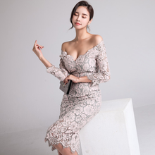 2020 Autumn New Arrival Women Off Shoulder Lace Dress Sexy V-neck Bodycon Evening Party office work Dress AQ70 2024 - buy cheap