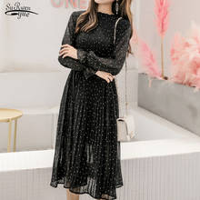 Black Vintage Clothes Autumn Lady Long Chiffon Dress 2022  Korean Fashion Women Dress Long Sleeve Polka Dot Chic Clothing 3670 2024 - buy cheap